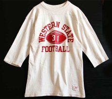 画像1: 70s USA製 Championチャンピオン WESTERN STATE フットボールTシャツ 白 M (1)