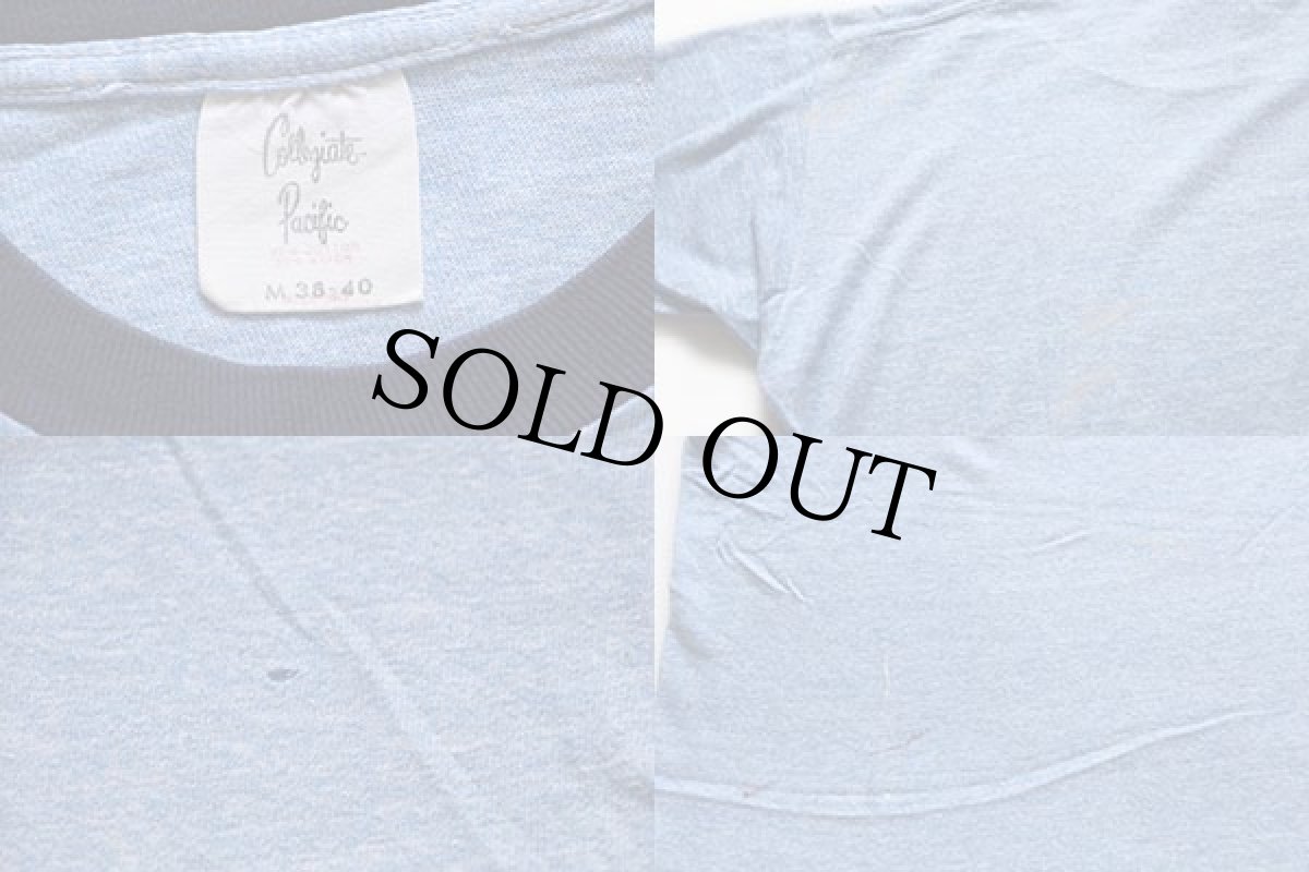 画像4: 70s USA製 Collegiate Pacific A&M 染み込みプリント リンガーTシャツ 杢ブルー M (4)