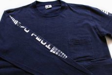 画像1: 80s USA製 VO TECH コットン ポケット付き 長袖Tシャツ 紺 L (1)