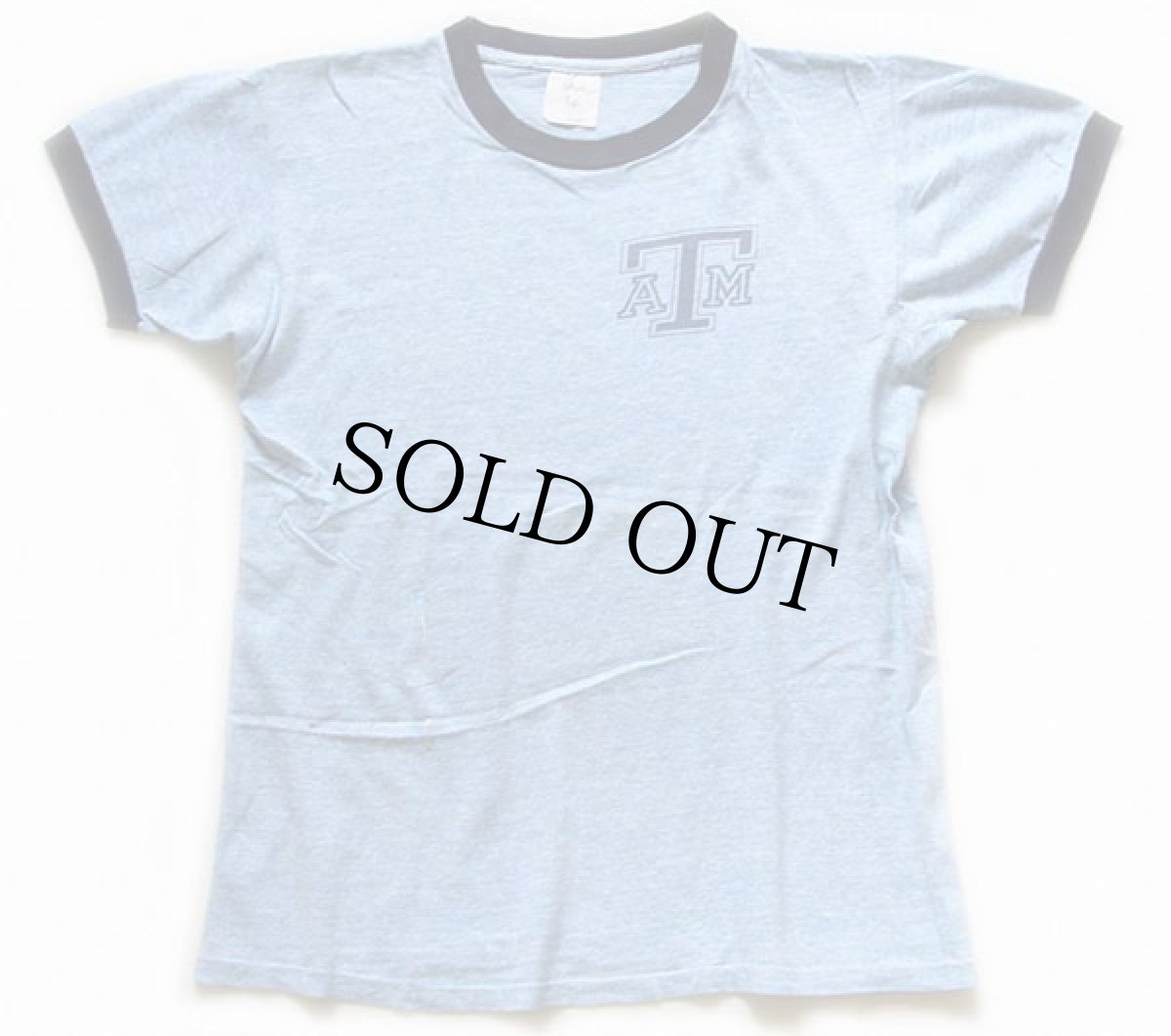 画像2: 70s USA製 Collegiate Pacific A&M 染み込みプリント リンガーTシャツ 杢ブルー M (2)