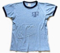 画像2: 70s USA製 Collegiate Pacific A&M 染み込みプリント リンガーTシャツ 杢ブルー M (2)