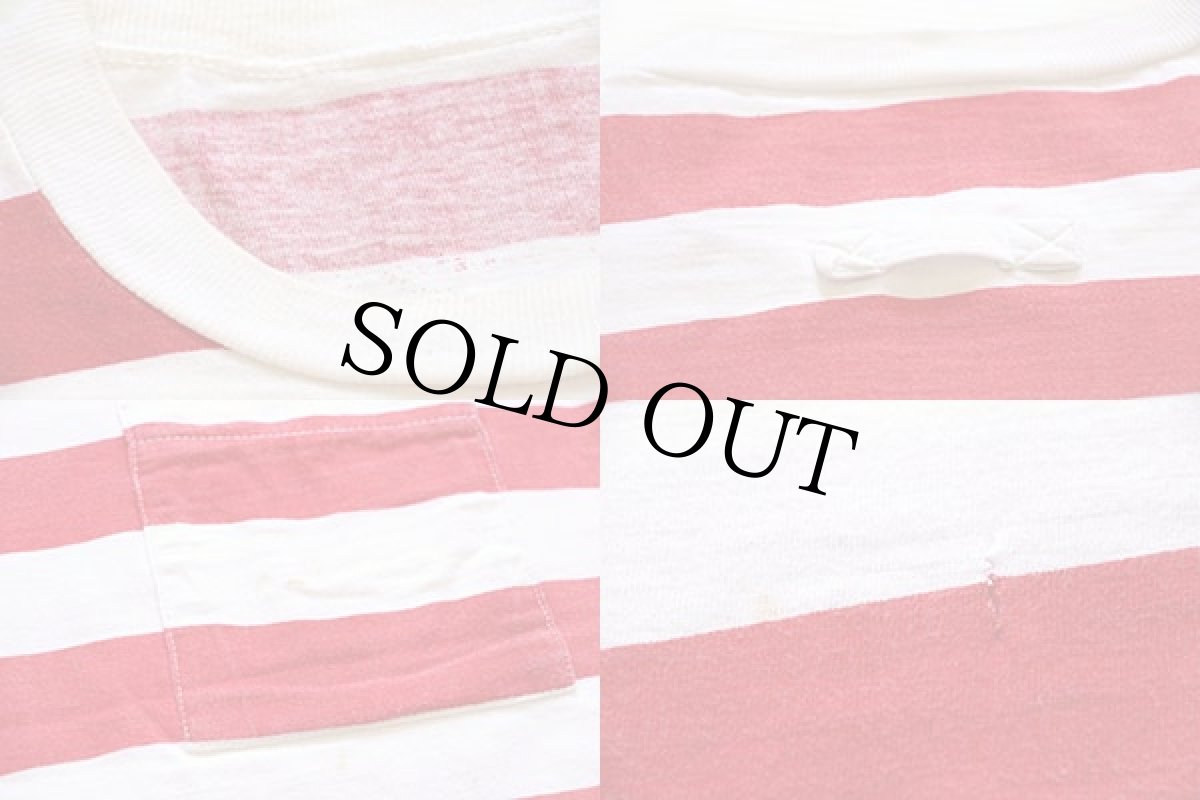 画像3: 90s UNKNOWN 太ボーダー コットン ポケットTシャツ 赤×白 (3)