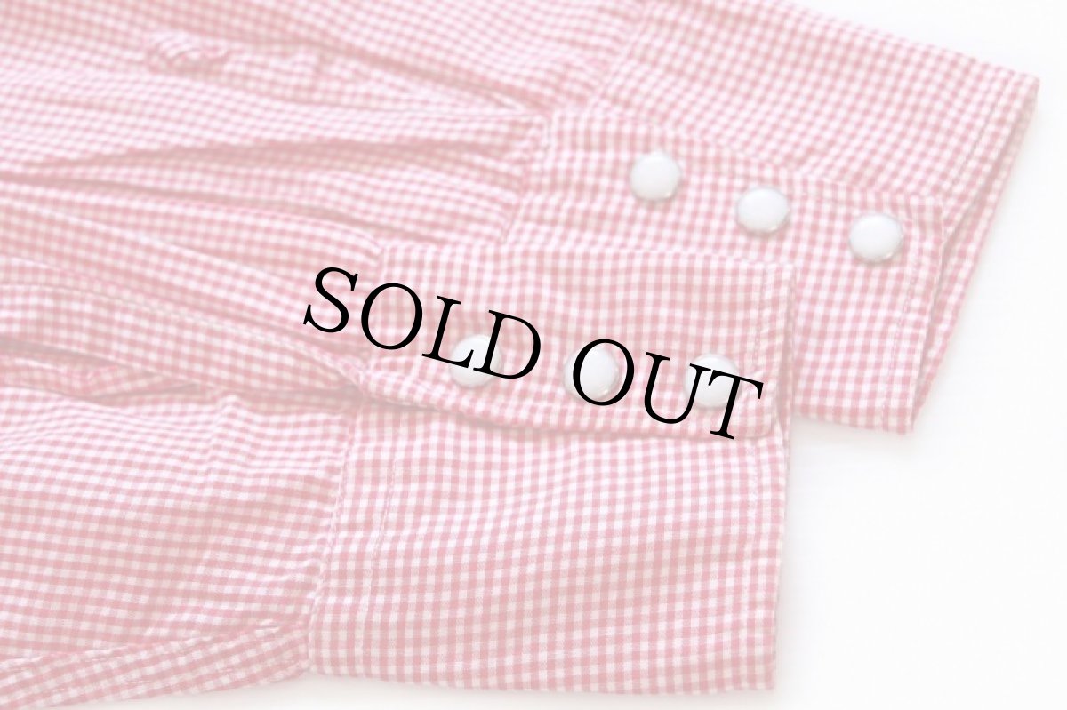 画像6: 60s Authentic WESTERN RANCHWEAR ギンガムチェック バンドカラー コットン ウエスタンシャツ 赤×白 (6)