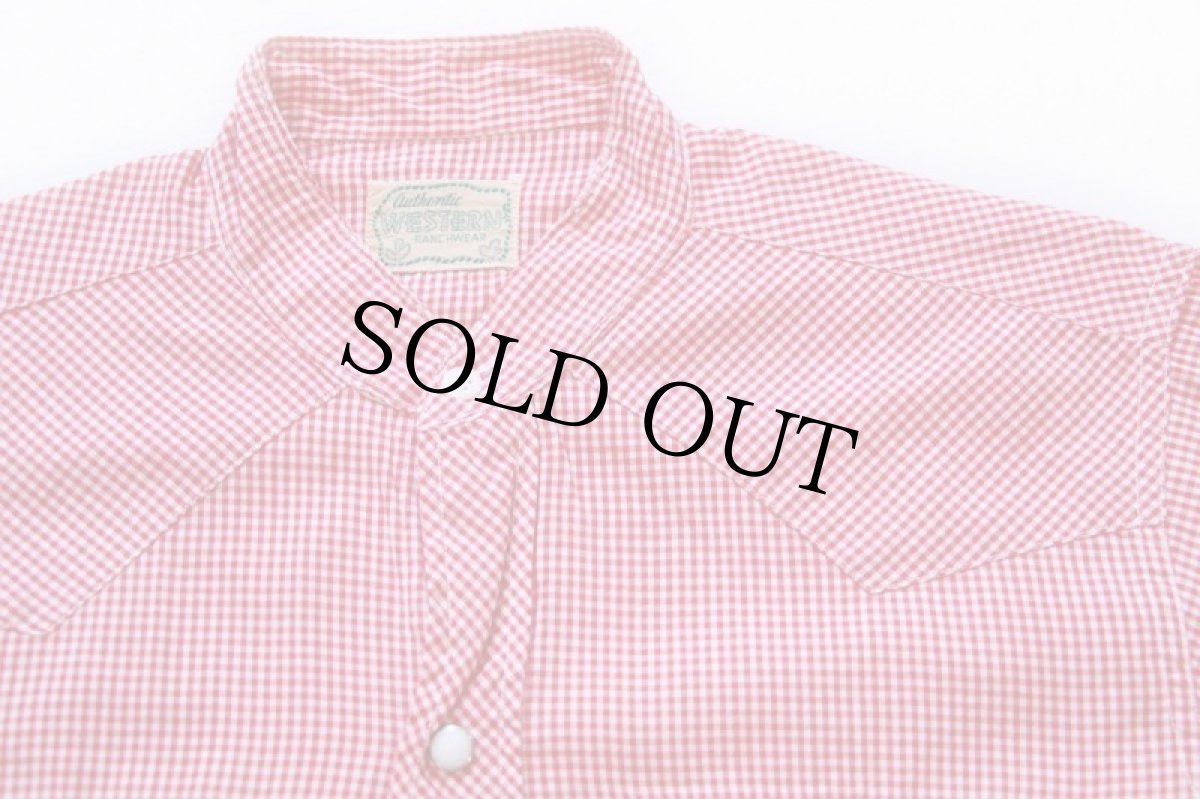 画像3: 60s Authentic WESTERN RANCHWEAR ギンガムチェック バンドカラー コットン ウエスタンシャツ 赤×白 (3)