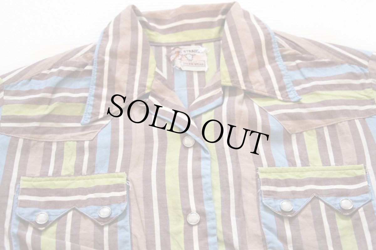 画像3: 50s LEVI'Sリーバイス ショートホーン ランダムストライプ コットン ウエスタンシャツ (3)