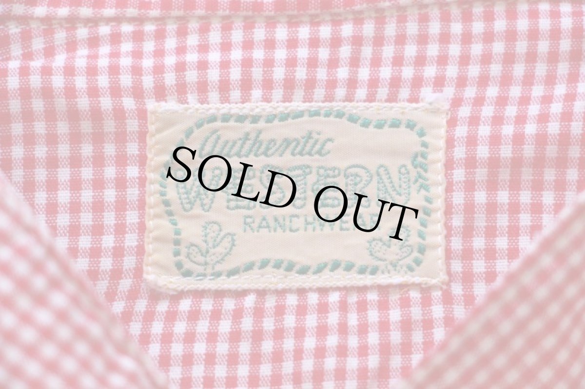 画像4: 60s Authentic WESTERN RANCHWEAR ギンガムチェック バンドカラー コットン ウエスタンシャツ 赤×白 (4)