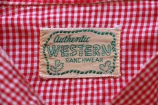 画像4: 60s Authentic WESTERN RANCHWEAR ギンガムチェック バンドカラー コットン ウエスタンシャツ 赤×白 (4)