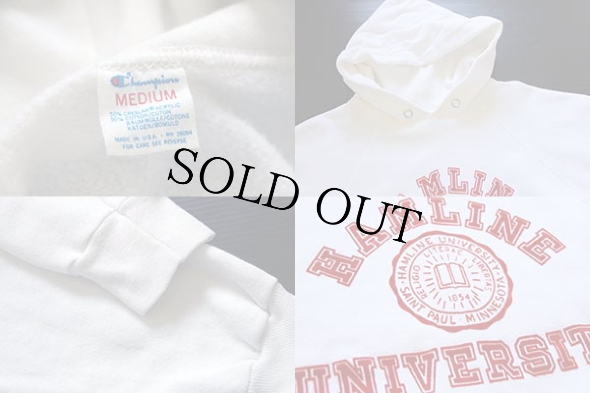 画像3: 80s USA製 Championチャンピオン HAMLINE フェルトプリント スウェットパーカー 白 M (3)