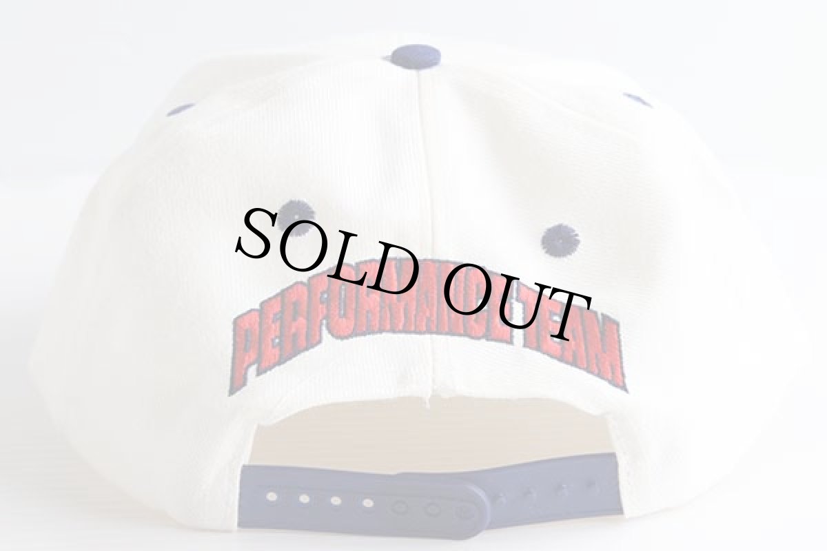 画像2: デッドストック★90s VALVOLINE ロゴ刺繍 ツートン ウール混 キャップ 生成り×青 (2)