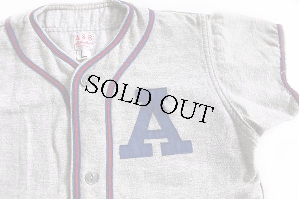 画像3: 50s A&B マチ付き ウール ベースボールシャツ 16 杢グレー L (3)