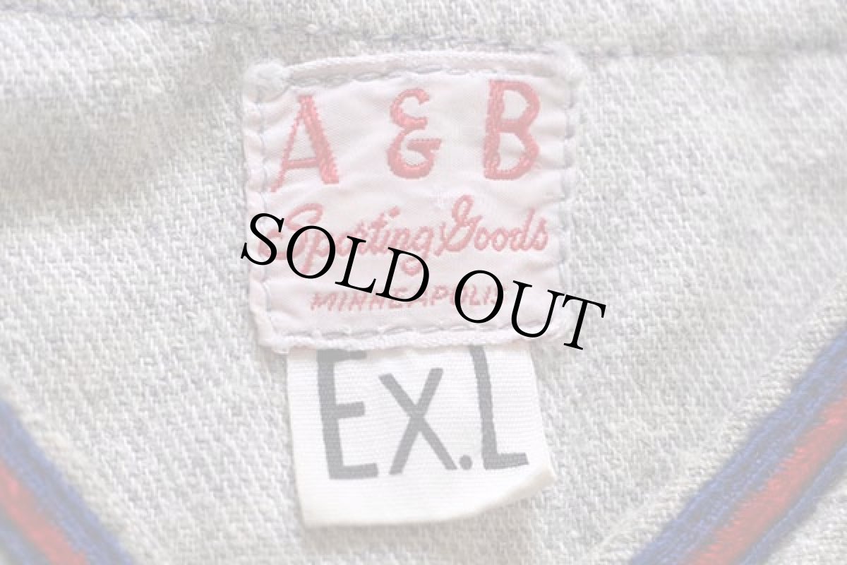 画像4: 50s A&B マチ付き ウール ベースボールシャツ 18 杢グレー Ex.L (4)