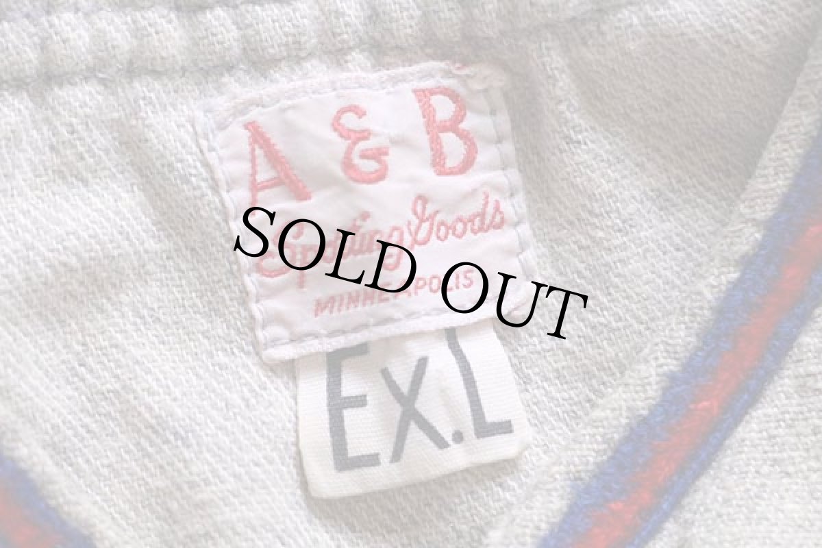 画像4: 50s A&B マチ付き ウール ベースボールシャツ 20 杢グレー Ex.L (4)