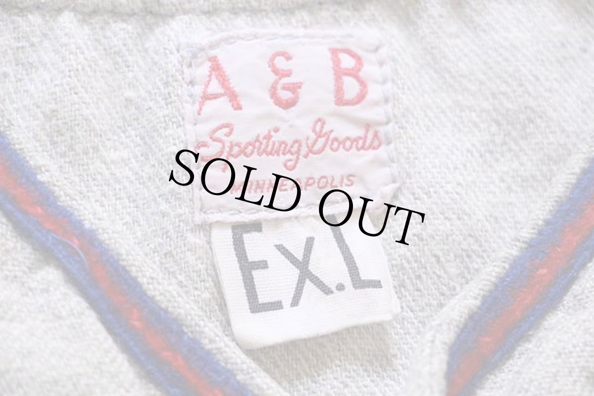 画像4: 50s A&B マチ付き ウール ベースボールシャツ 19 杢グレー Ex.L (4)