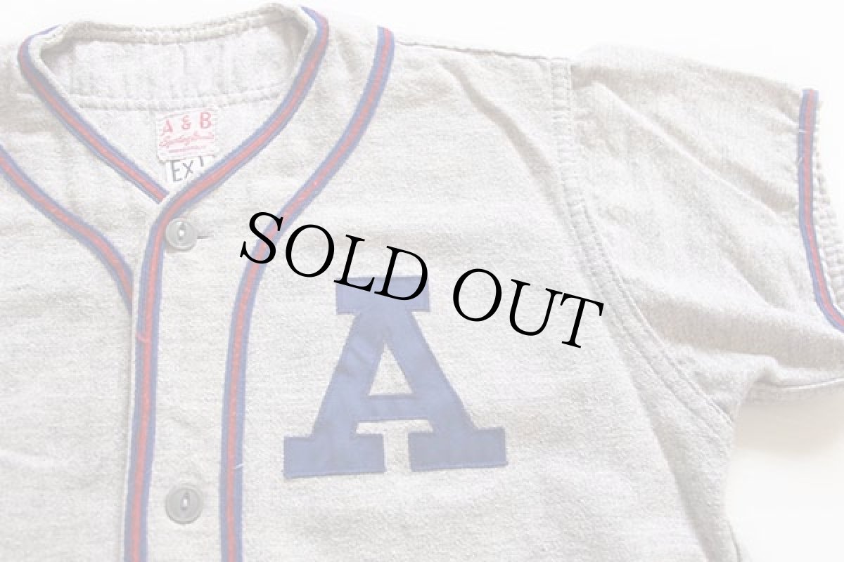 画像3: 50s A&B マチ付き ウール ベースボールシャツ 18 杢グレー Ex.L (3)