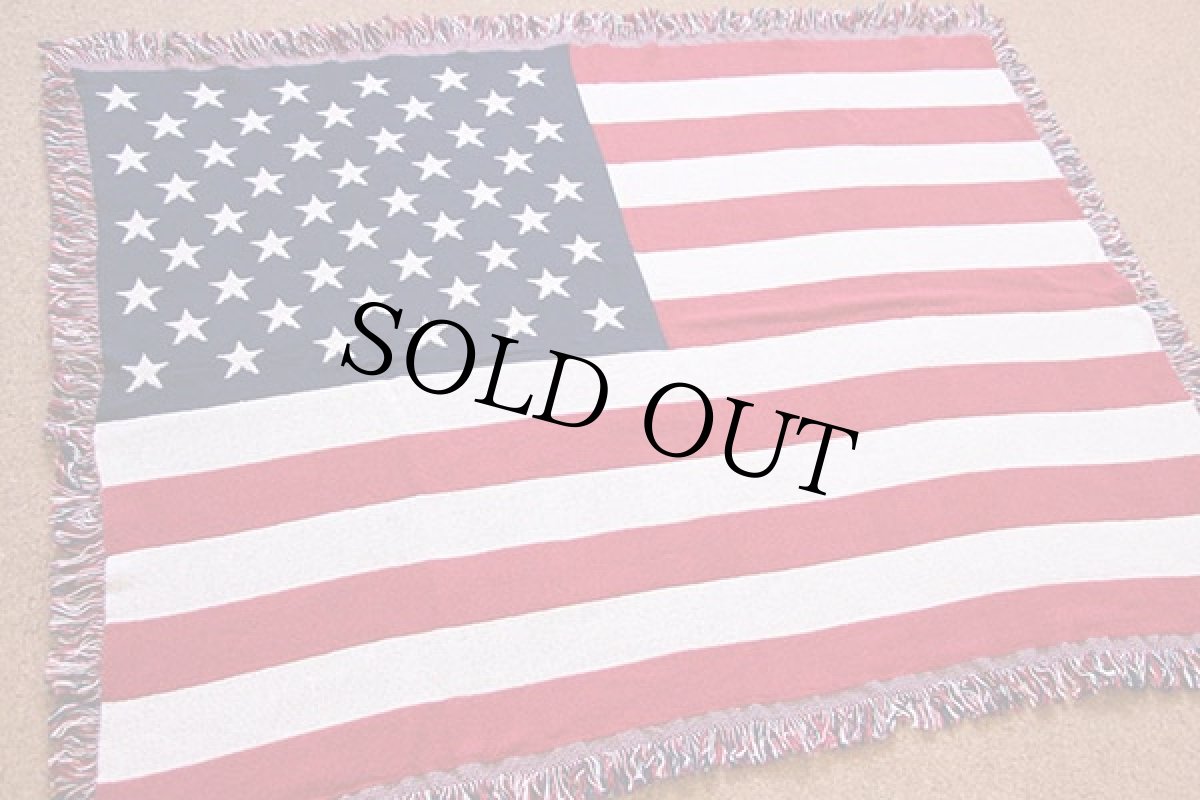 画像1: USA製 U.S.FLAG THROW 星条旗柄 コットン ラグ (1)