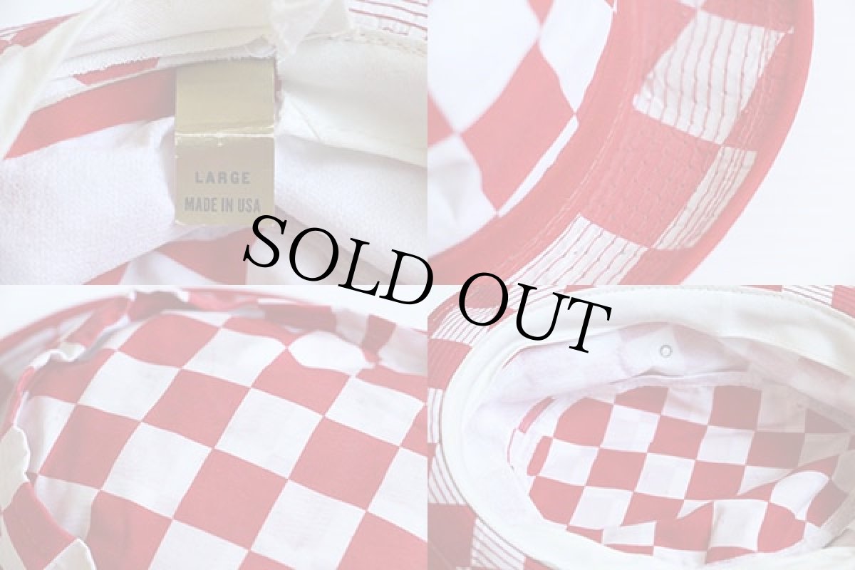 画像3: 70s USA製 チェッカーフラッグ ポークパイハット 赤×白 L (3)