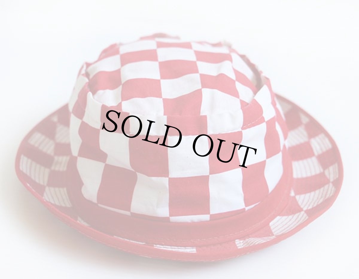 画像2: 70s USA製 チェッカーフラッグ ポークパイハット 赤×白 L (2)