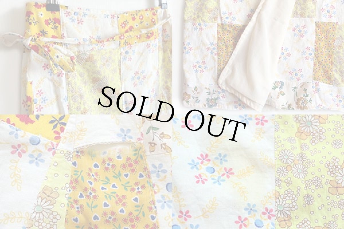 画像3: 70s ハンドメイド 小花柄 パッチワーク コットン 巻きスカート (3)