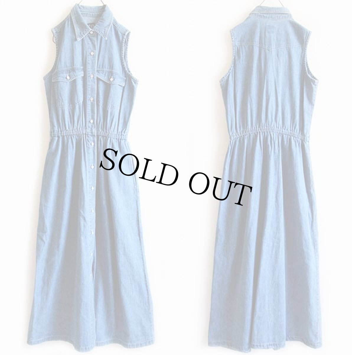 画像2: デッドストック★90s GAPギャップ マキシ丈 ノースリーブ デニムワンピース S (2)