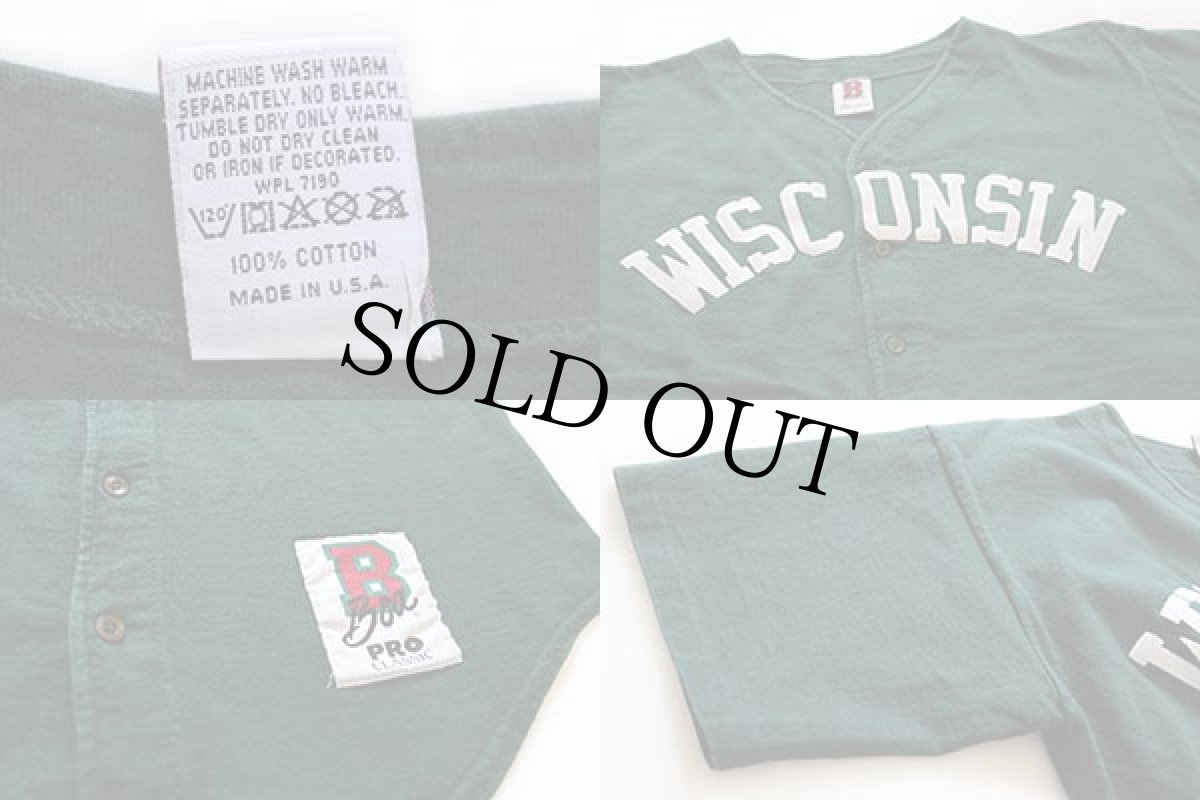 画像3: 90s USA製 Boa WISCONSIN コットン ベースボールシャツ 深緑 L (3)