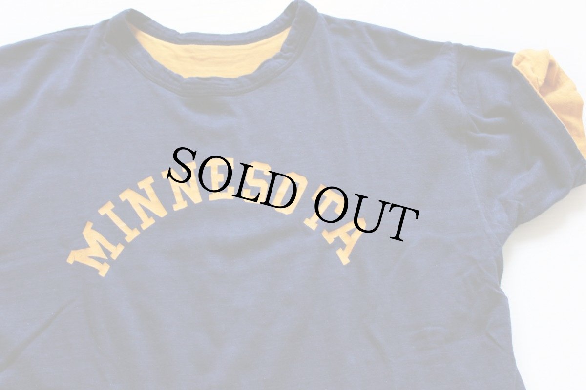 画像4: 60s CHAMPIONチャンピオン ランタグ MINNESOTA フロッキープリント コットン リバーシブルTシャツ 紺×黄 L (4)