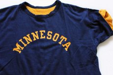 画像4: 60s CHAMPIONチャンピオン ランタグ MINNESOTA フロッキープリント コットン リバーシブルTシャツ 紺×黄 L (4)