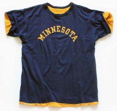 画像1: 60s CHAMPIONチャンピオン ランタグ MINNESOTA フロッキープリント コットン リバーシブルTシャツ 紺×黄 L (1)