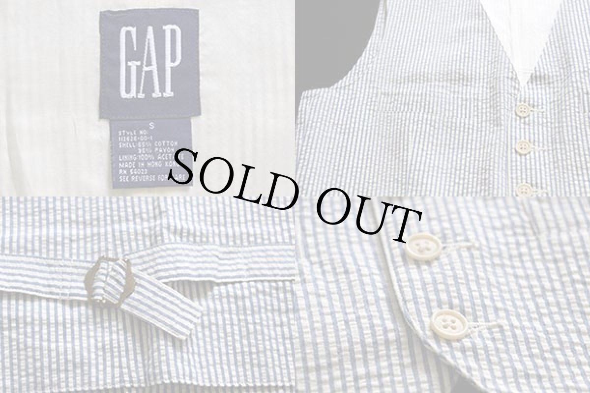 画像3: 90s GAPギャップ ストライプ シアサッカー ベスト サックス×白 S (3)