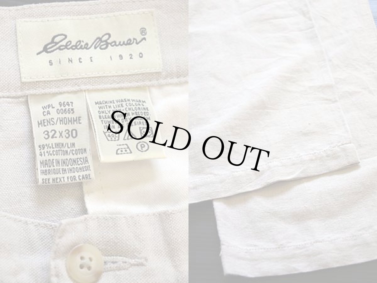 画像3: 90s EddieBauerエディーバウアー ツータック スラックス コットン×リネンパンツ ベージュ w32 L30 (3)