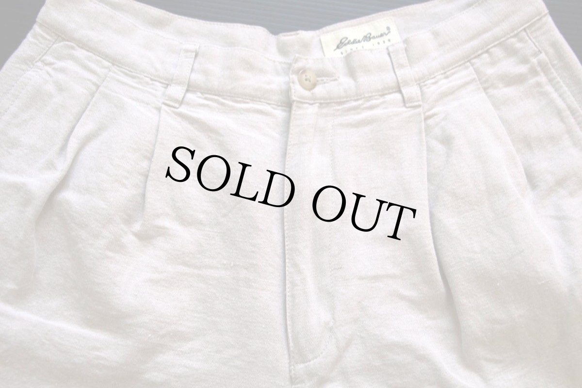 画像2: 90s EddieBauerエディーバウアー ツータック スラックス コットン×リネンパンツ ベージュ w32 L30 (2)