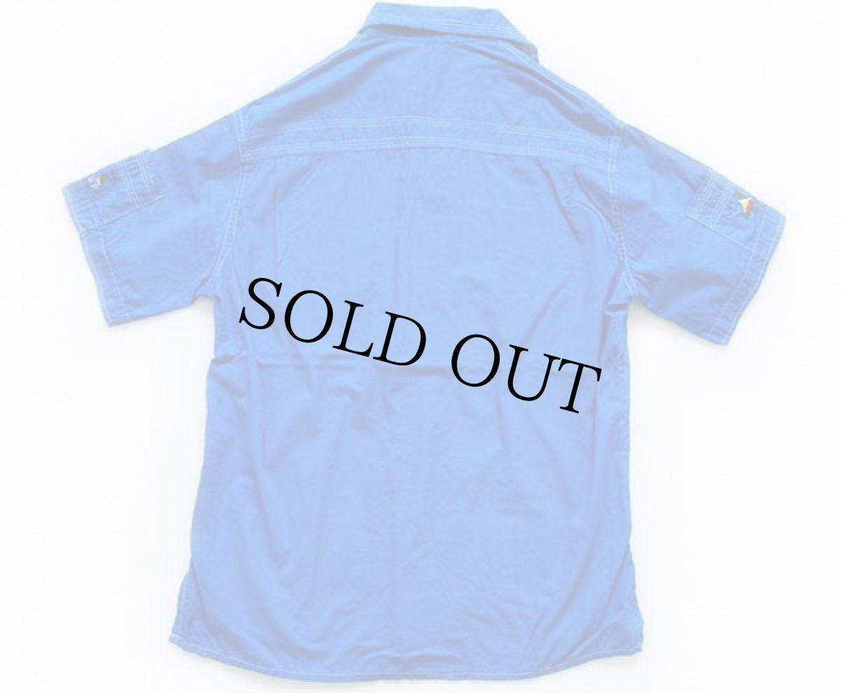 画像2: ビンテージ ハイチ製 L'ESCALE ハンドメイド 刺繍入り 半袖 コットンシャツ 青 (2)