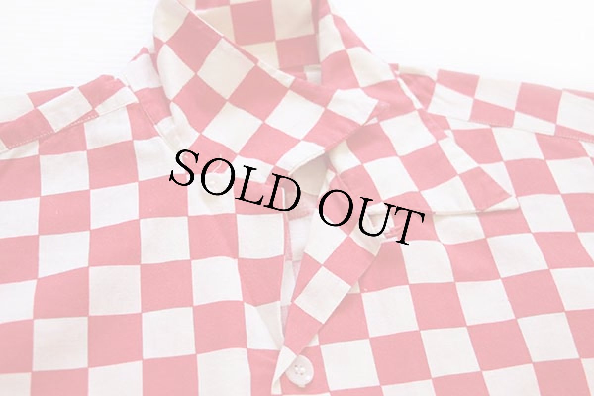 画像3: 50s COLUMBIA チェッカーフラッグ 半袖 コットンシャツ 赤×白 M (3)