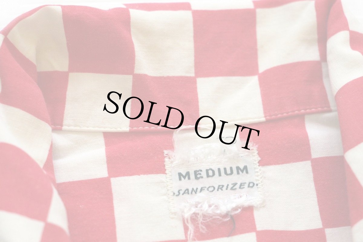 画像4: 50s COLUMBIA チェッカーフラッグ 半袖 コットンシャツ 赤×白 M (4)