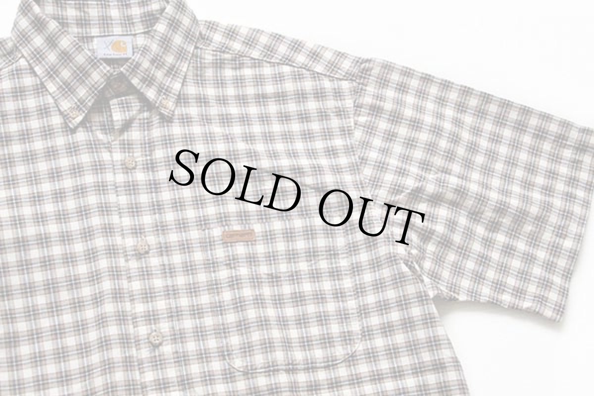 画像2: 90s USA製 carharttカーハート チェック ボタンダウン 半袖 オックスフォード コットンシャツ (2)