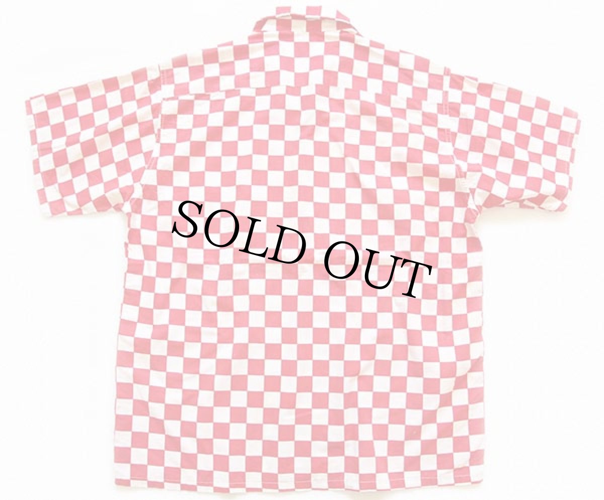 画像2: 50s COLUMBIA チェッカーフラッグ 半袖 コットンシャツ 赤×白 M (2)