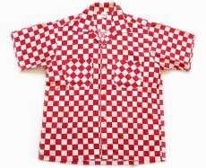 画像1: 50s COLUMBIA チェッカーフラッグ 半袖 コットンシャツ 赤×白 M (1)
