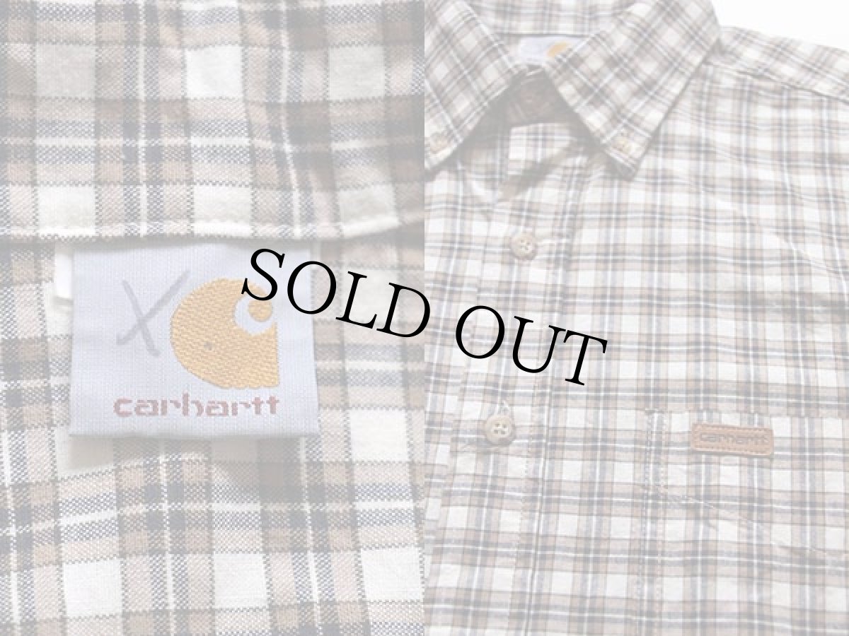 画像3: 90s USA製 carharttカーハート チェック ボタンダウン 半袖 オックスフォード コットンシャツ (3)