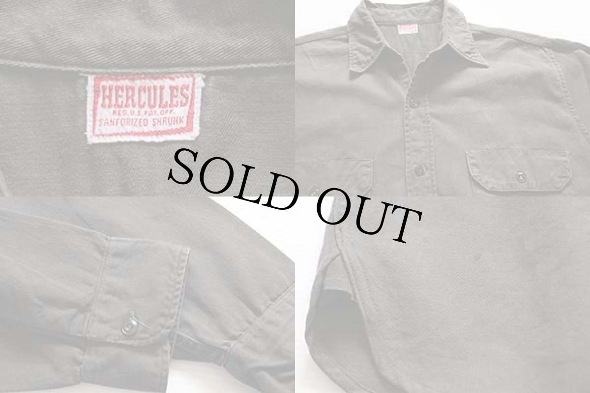 画像3: 40s HERCULESヘラクレス マチ付き コットンツイル ワークシャツ チャコール (3)