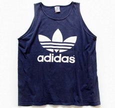 画像2: 90s USA製 adidasアディダス トレフォイル ロゴ コットン タンクトップ 紺 L (2)