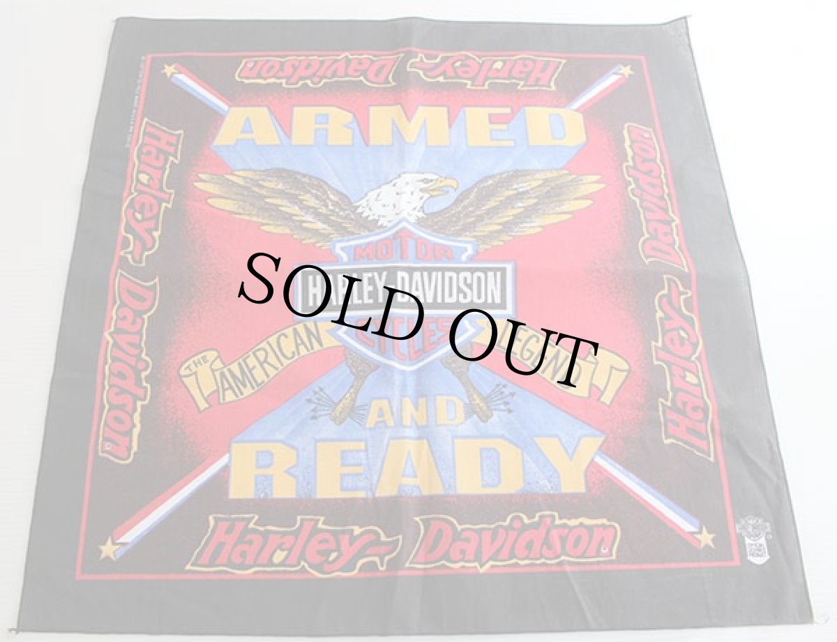 画像1: デッドストック★90s USA製 HARLEY-DAVIDSON ハーレー ダビッドソン ARMED AND READY バンダナ 黒 (1)