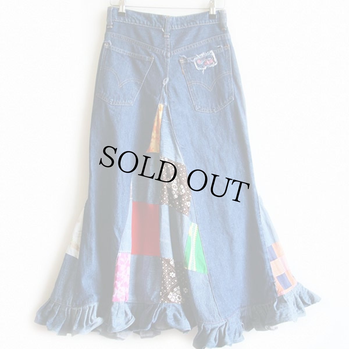画像2: 70s Levi'sリーバイス リメイク マキシ丈 パッチワーク デニム フレアスカート (2)