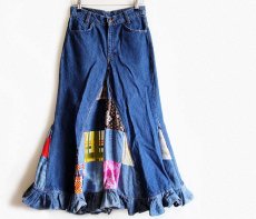 画像1: 70s Levi'sリーバイス リメイク マキシ丈 パッチワーク デニム フレアスカート (1)