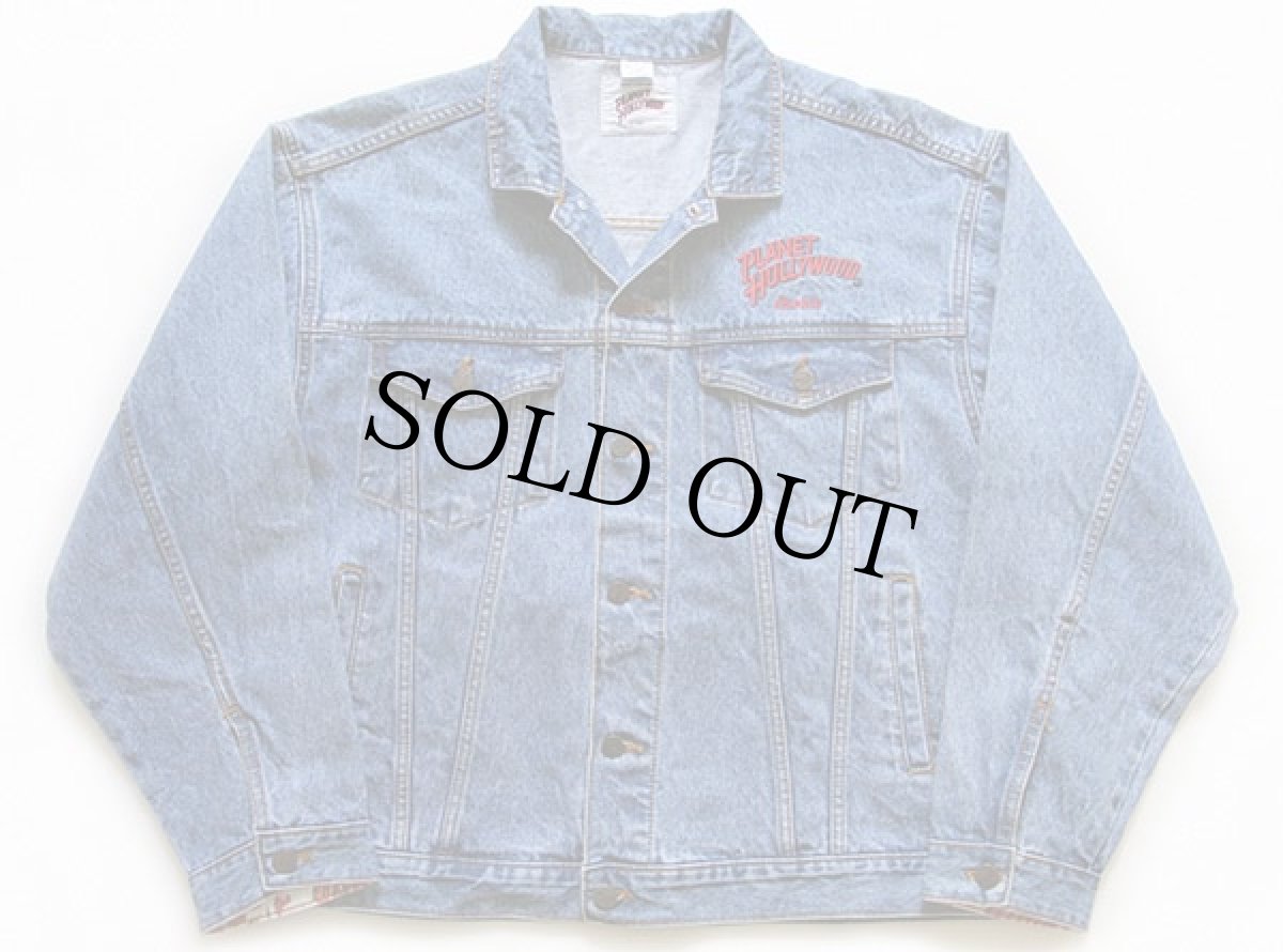 画像2: 90s PLANET HOLLYWOOD Honoluluロゴ刺繍 デニムジャケット 4ポケット XL (2)