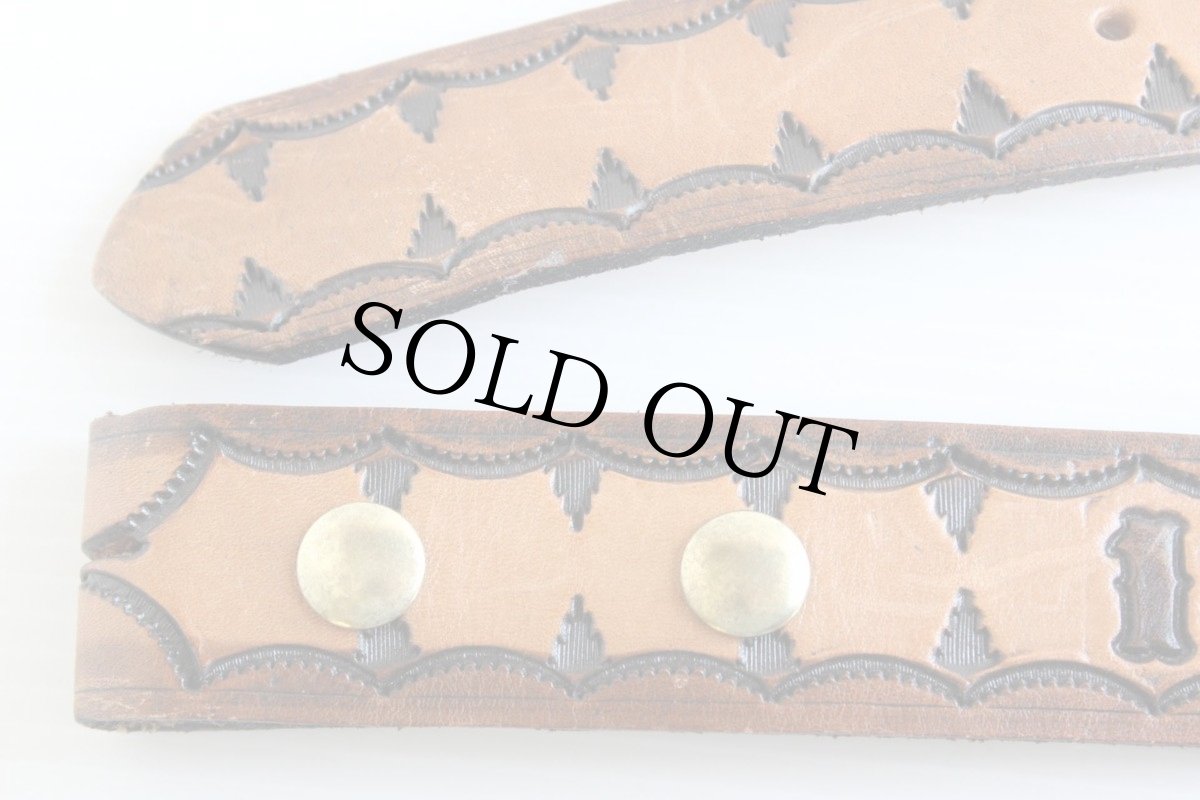 画像2: ビンテージ GOLDWING 1500 カービング レザーベルト 茶★1033 (2)