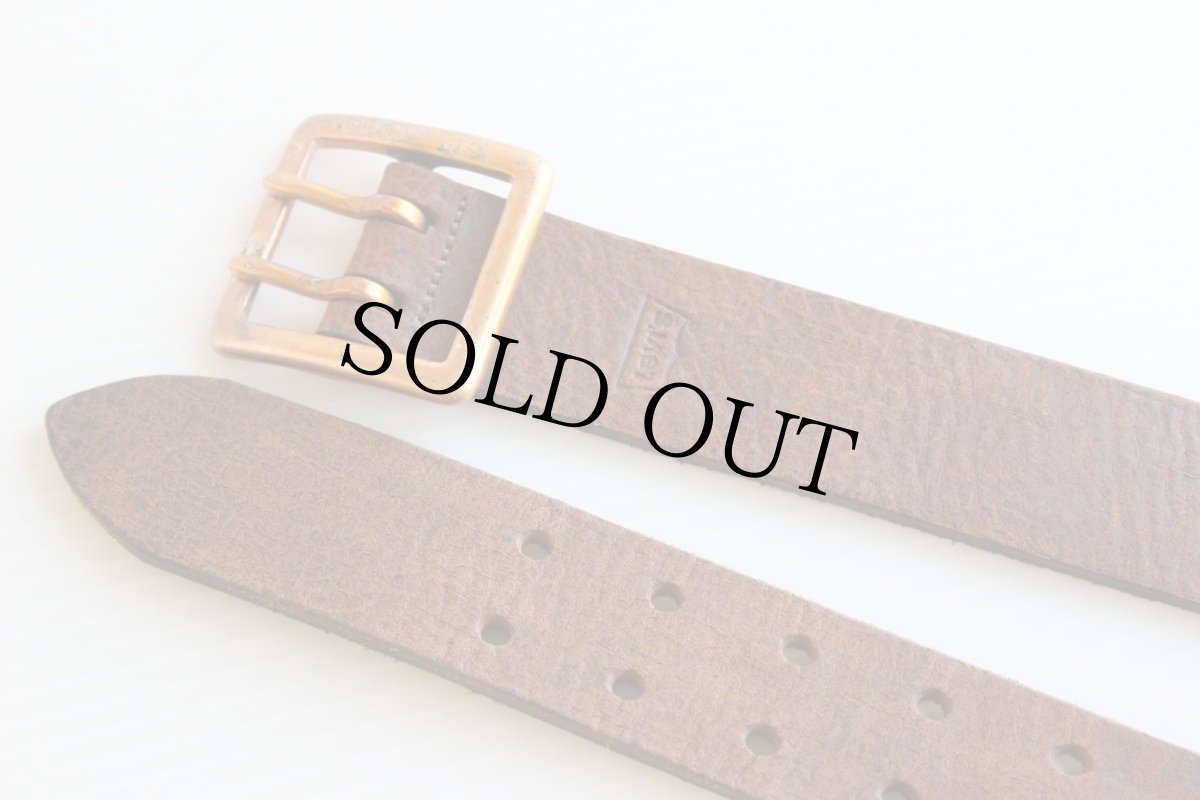 画像2: 90s USA製 Levi'sリーバイス ダブルホール ステアハイド レザーベルト 焦げ茶 30-34 L (2)