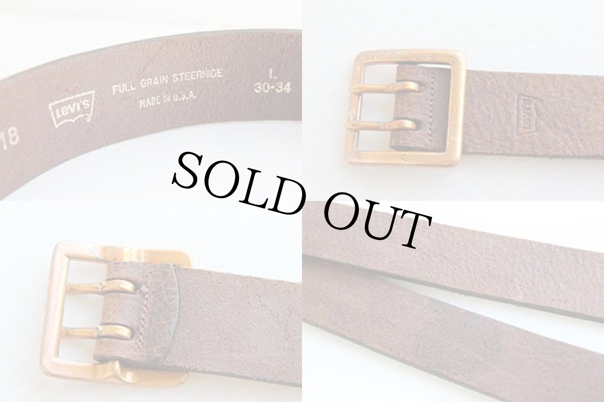 画像3: 90s USA製 Levi'sリーバイス ダブルホール ステアハイド レザーベルト 焦げ茶 30-34 L (3)