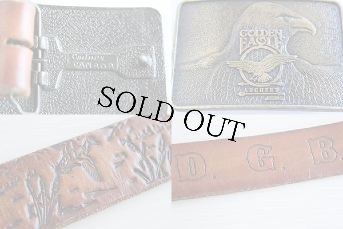 画像4: GOLDEN EAGLE ARCHERY バックル D.G.B. カモ柄 カービング レザーベルト 茶 (4)