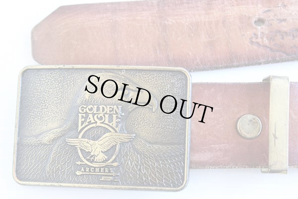 画像2: GOLDEN EAGLE ARCHERY バックル D.G.B. カモ柄 カービング レザーベルト 茶 (2)