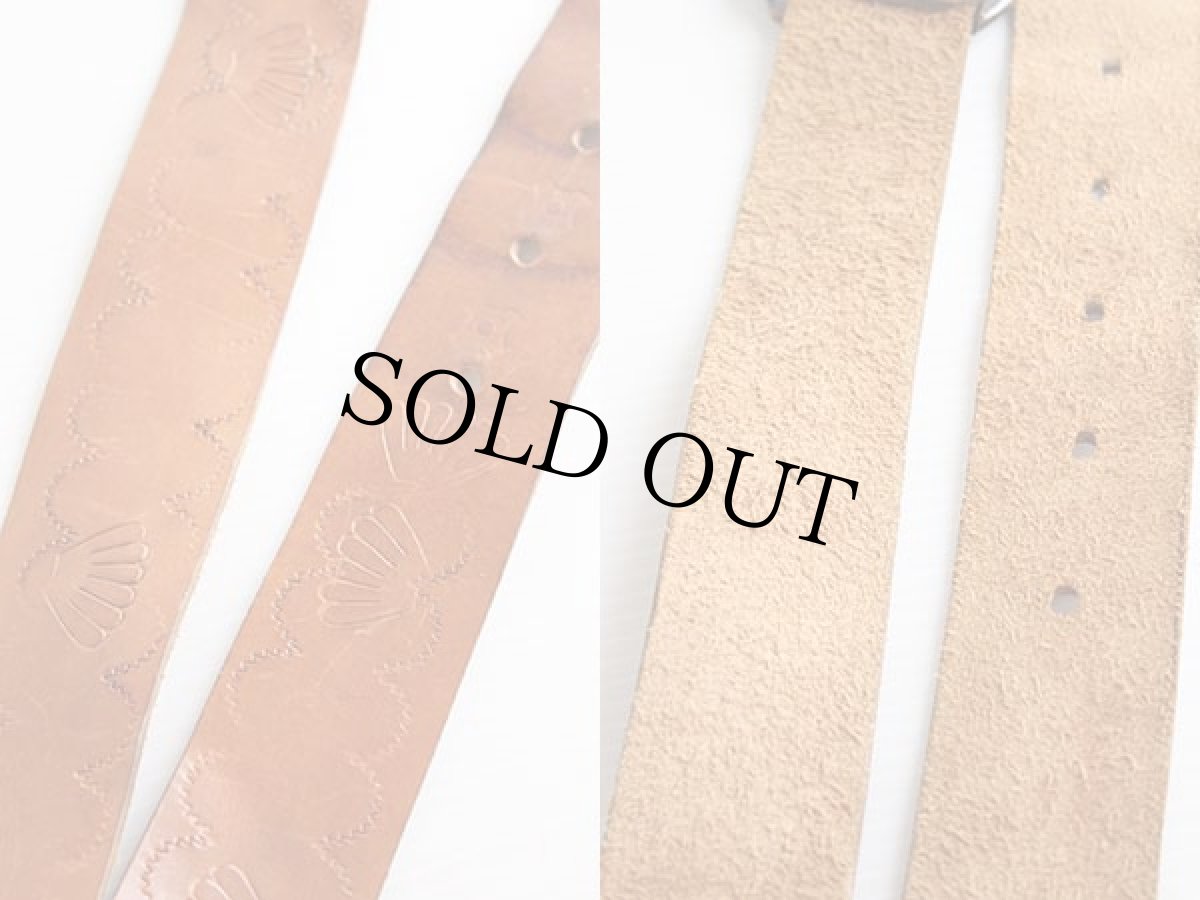 画像3: ビンテージ UNKNOWN カービング レザーベルト 茶★1079 (3)