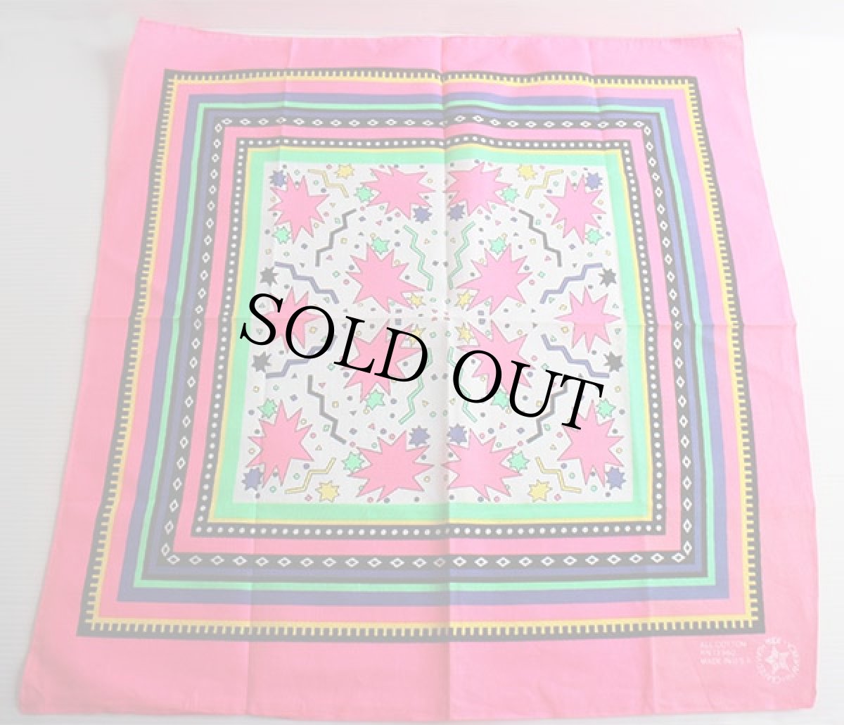 画像1: デッドストック★80s USA製 蛍光 コットン バンダナ (1)